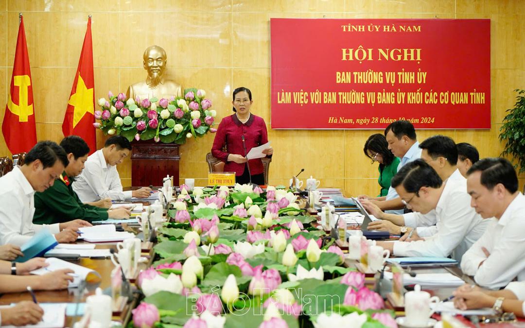 Ban Thường vụ Tỉnh ủy làm việc với Ban Thường vụ Đảng ủy Khối các cơ quan tỉnh