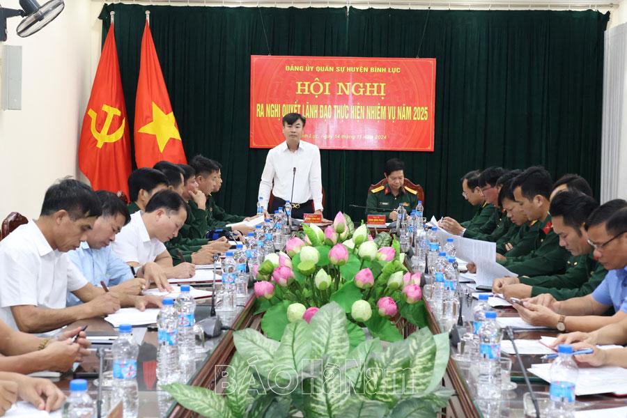 Đảng ủy Quân sự Bình Lục ra nghị quyết lãnh đạo thực hiện nhiệm vụ năm 2025
