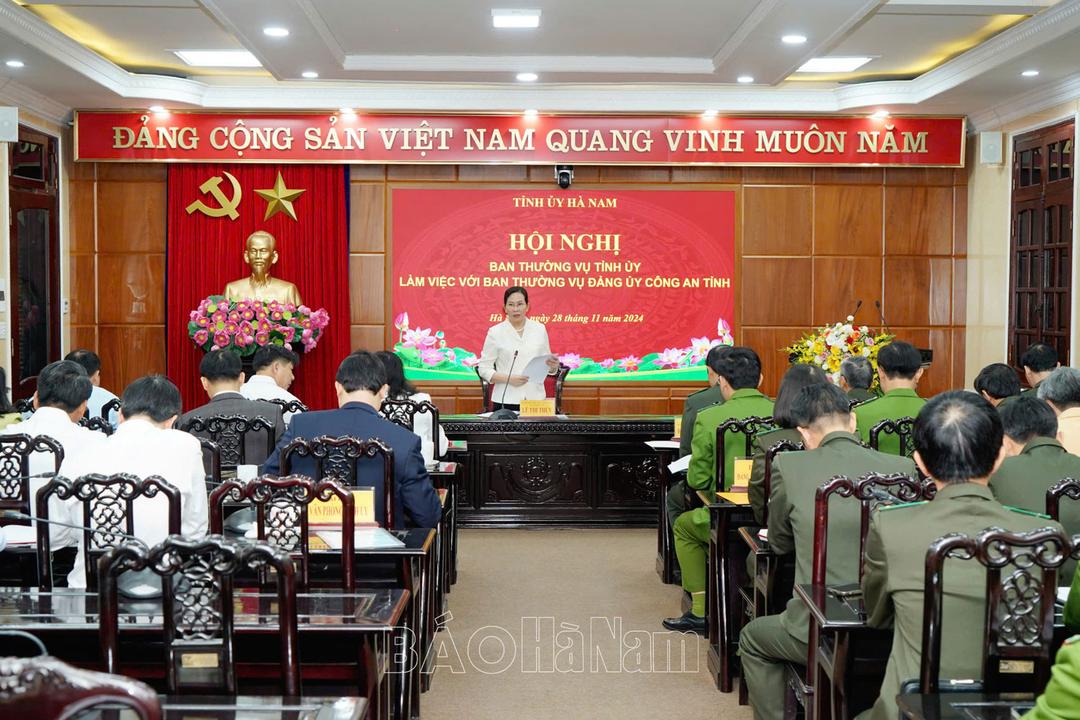 Ban Thường vụ Tỉnh ủy làm việc với Ban Thường vụ Đảng ủy Công an tỉnh