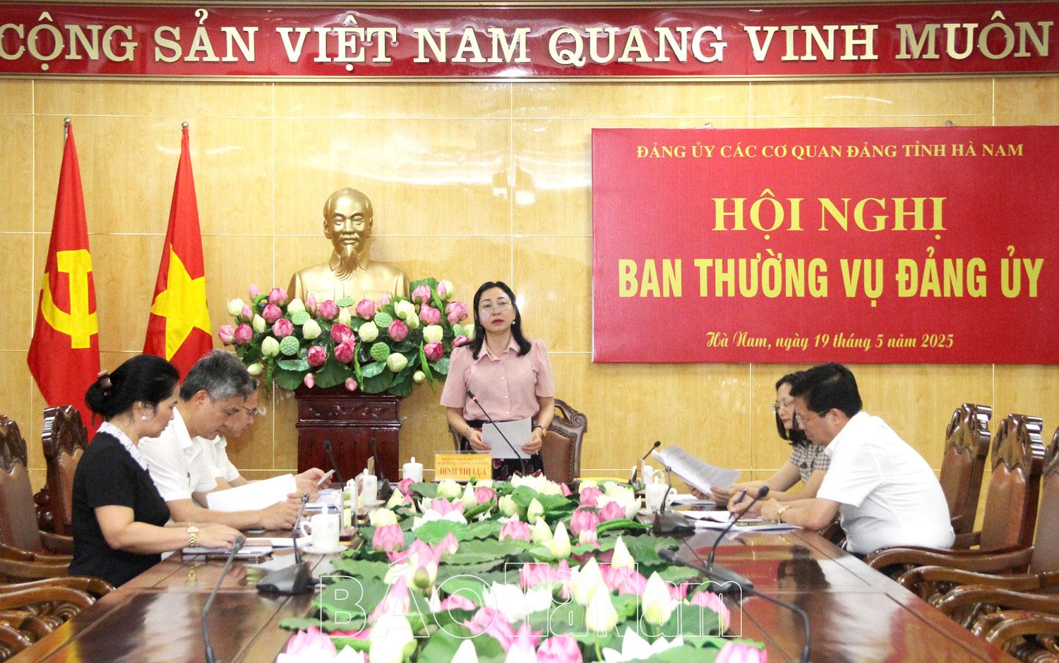 Ban Thường vụ Đảng ủy các cơ quan Đảng tỉnh cho ý kiến dự thảo Kế hoạch quán triệt, thực hiện Chỉ thị số 45-CT/TW của Bộ Chính trị