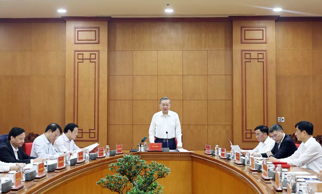 Tổng Bí thư Tô Lâm, Trưởng ban Chỉ đạo Trung ương về phòng, chống tham nhũng, lãng phí, tiêu cực chủ trì cuộc họp.