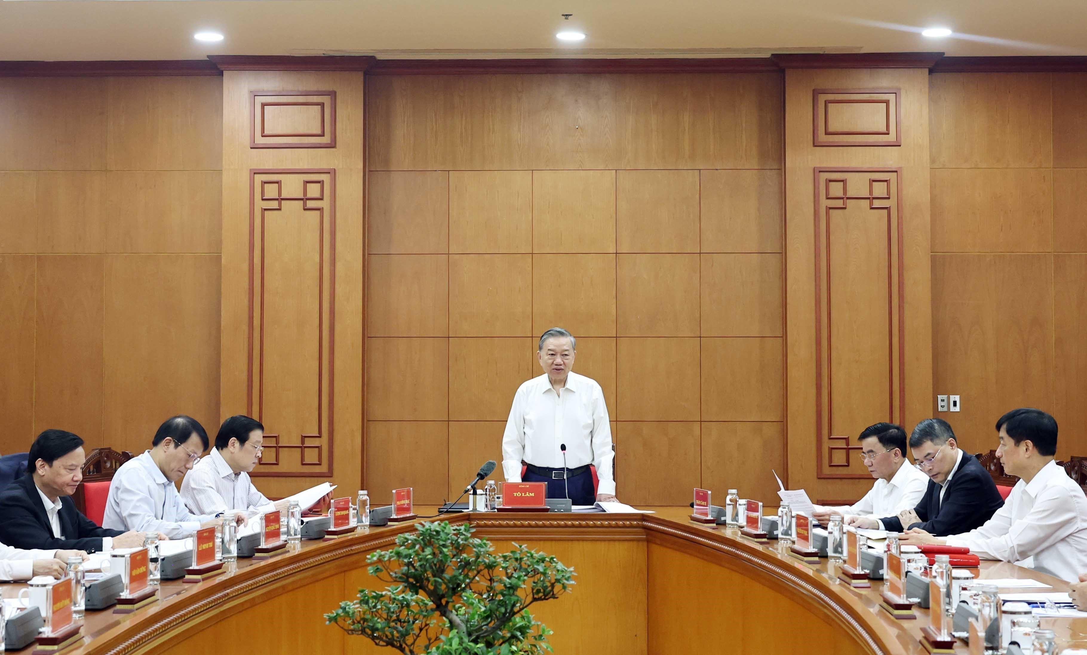 Tổng Bí thư Tô Lâm, Trưởng ban Chỉ đạo Trung ương về phòng, chống tham nhũng, lãng phí, tiêu cực chủ trì cuộc họp.