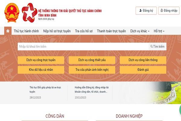 Hệ thống thông tin giải quyết thủ tục hành chính tỉnh Ninh Bình.