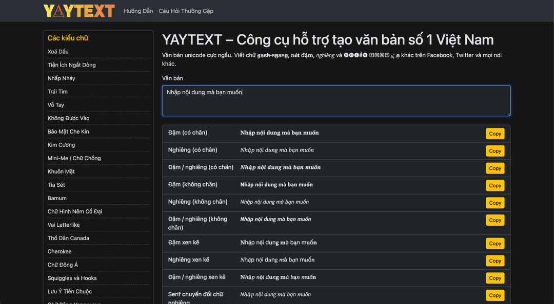 Nhập nội dung bạn muốn vào ô Văn bản tại YAYTEXT.