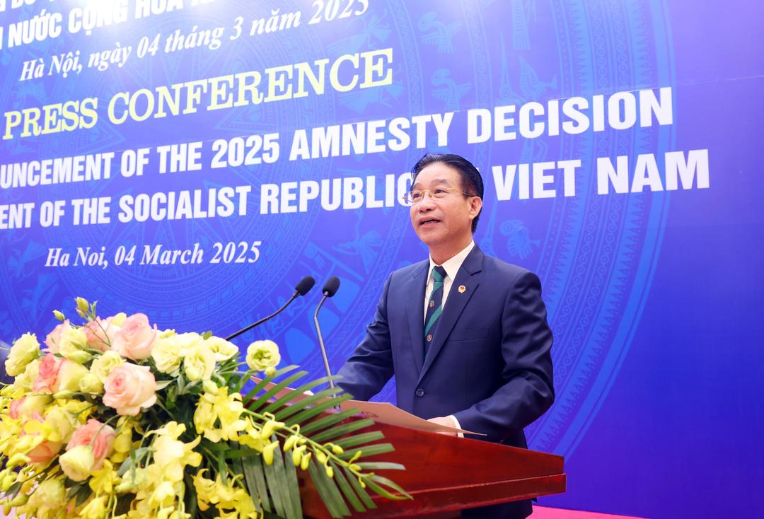 Phó Chủ nhiệm Văn phòng Chủ tịch nước Phạm Thanh Hà phát biểu và công bố Quyết định đặc xá năm 2025 của Chủ tịch nước.