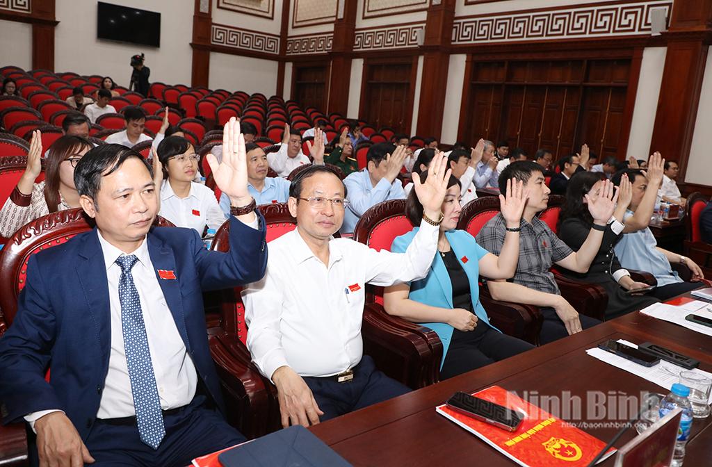 Các đại biểu HĐND tỉnh biểu quyết thông qua các dự thảo Nghị quyết.