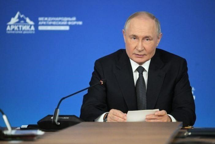 Tổng thống Nga Vladimir Putin phát biểu tại Diễn đàn quốc tế về Bắc Cực tại Murmansk, Nga ngày 27/3/2025. Ảnh: REUTERS/TTXVN