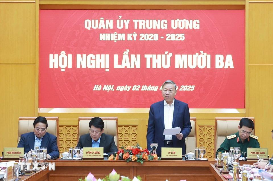 Tổng Bí thư Tô Lâm phát biểu tại Hội nghị Quân ủy Trung ương lần thứ mười ba, nhiệm kỳ 2020 - 2025.