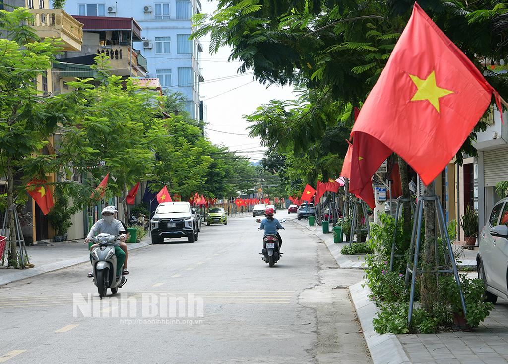 Cờ Tổ quốc được treo trên các tuyến đường trong toàn tỉnh để chào mừng 50 năm ngày thống nhất đất nước. Ảnh: Trường Giang