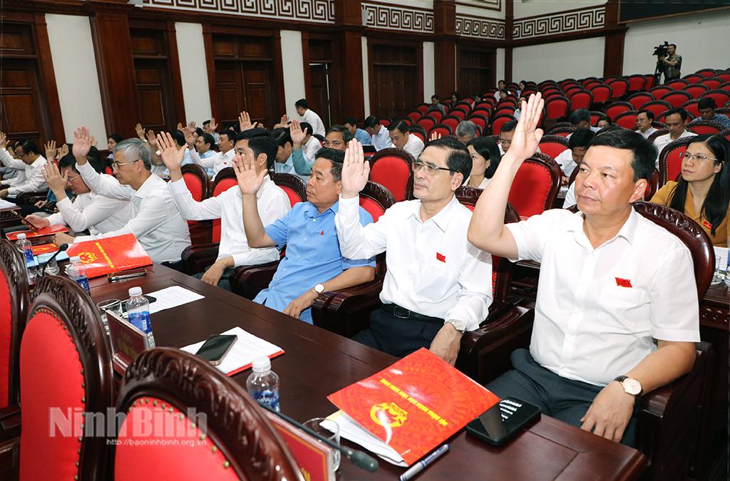 Các đại biểu HĐND tỉnh biểu quyết thông qua dự thảo Nghị quyết.