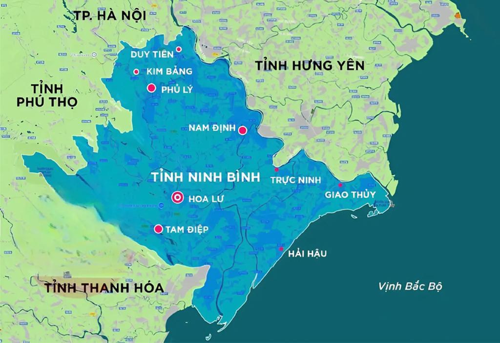 Bản đồ địa giới hành chính tỉnh Ninh Bình sau khi hợp nhất.