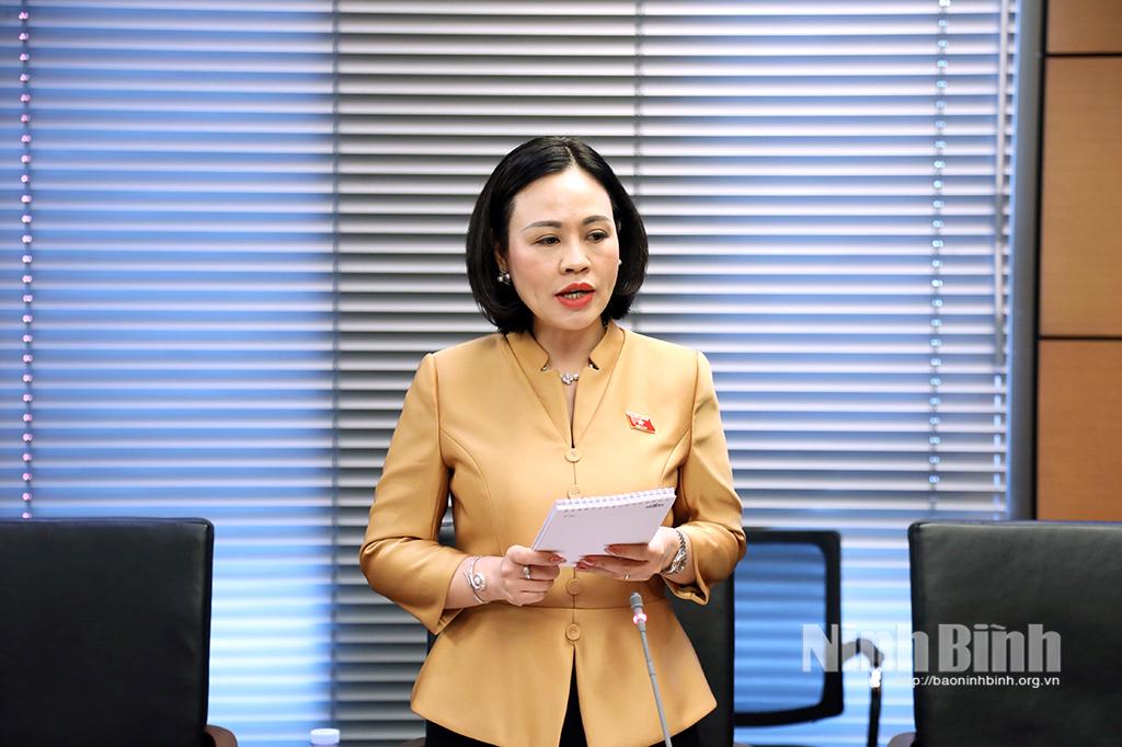 Đại biểu Trần Thị Hồng Thanh, Tỉnh uỷ viên, Phó Trưởng đoàn ĐBQH tỉnh Ninh Bình thảo luận tại Tổ. Ảnh: P.V