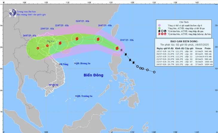 Bản đồ dự báo quỹ đạo và cường độ bão Wipha. (Ảnh: nchmf)