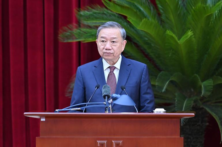 Tổng Bí thư Tô Lâm phát biểu bế mạc Hội nghị. (Ảnh: ĐĂNG KHOA)