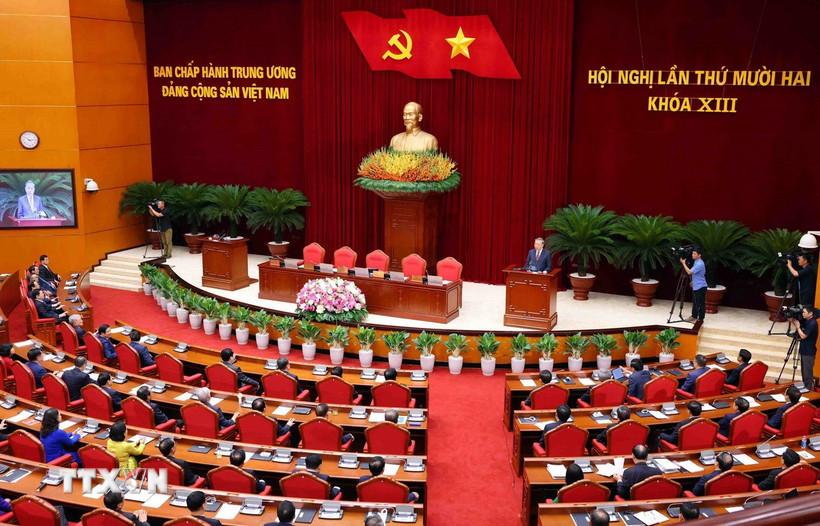 Quang cảnh Hội nghị lần thứ mười hai Ban Chấp hành Trung ương Đảng khóa XIII. (Ảnh: Phạm Kiên/TTXVN)