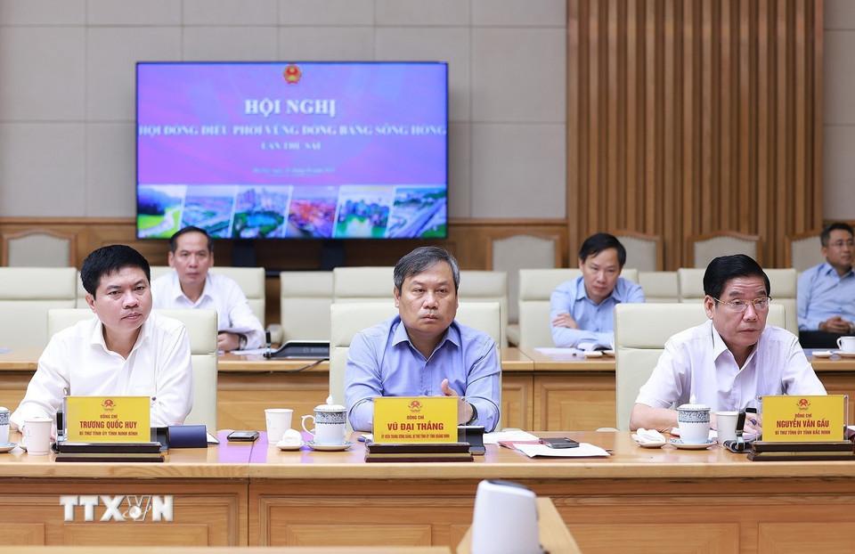 Lãnh đạo các tỉnh, thành phố vùng Đồng bằng sông Hồng tham dự Hội nghị Hội đồng điều phối vùng Đồng bằng sông Hồng lần thứ sáu. (Ảnh: TTXVN)