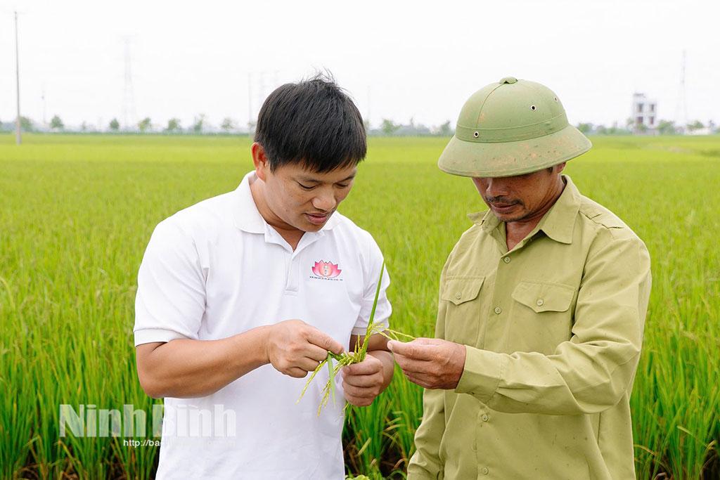 Với nhiều sáng kiến nghiên cứu khoa học tiêu biểu, anh Lương Văn Trường (áo trắng) không chỉ làm giàu cho gia đình mà góp phần thúc đẩy phát triển nông nghiệp.