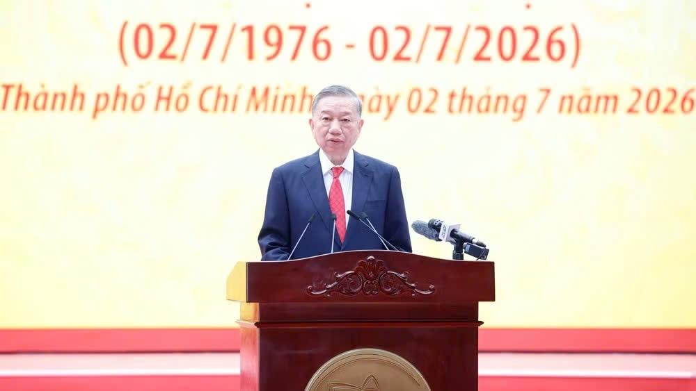Tổng Bí thư, Chủ tịch nước Tô Lâm phát biểu tại Lễ kỷ niệm. (Ảnh: Thống Nhất/TTXVN)