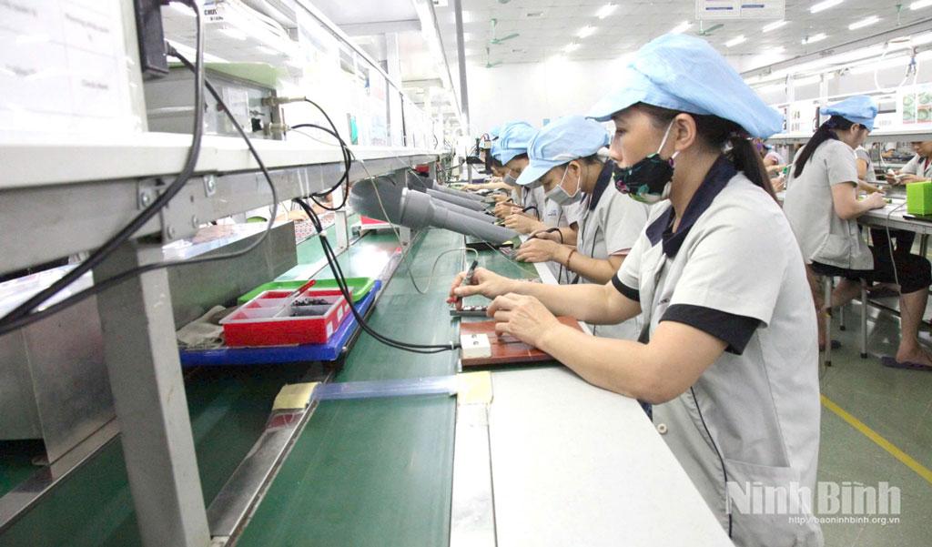 Công ty điện tử SANICO Việt Nam (Cụm công nghiệp xã Gia Vân) là doanh nghiệp điển hình có đóng góp lớn cho ngân sách nhà nước. Ảnh: Minh Quang