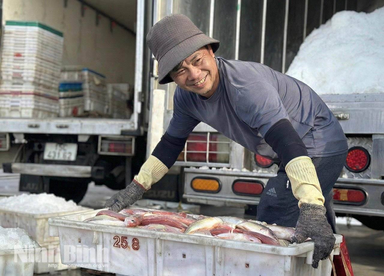 Những khay cá tươi rói, thành quả của những ngày đêm kiên cường bám biển.