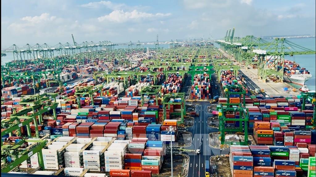 Cảng Pansir Panjang của Singapore là một trong những cảng có công nghệ tự động hoá hàng đầu thế giới. Ảnh: Đỗ Vân/TTXVN