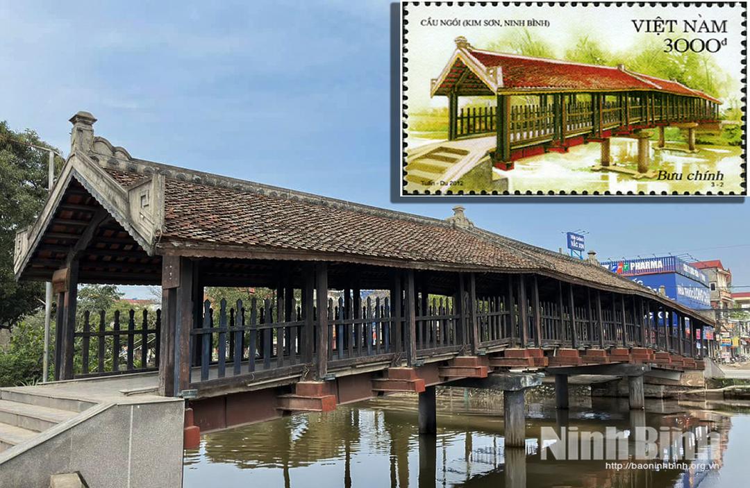 Cầu ngói Phát Diệm (xã Phát Diệm) - một trong những công trình tiêu biểu cho kiến trúc "thượng gia hạ kiều" đã được in trên tem bưu chính Việt Nam (năm 2012). Ảnh: Viết Dư