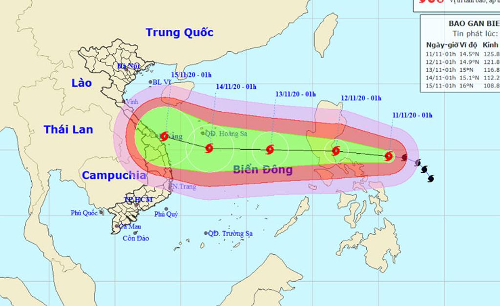 Bão Vamco tăng cấp tiến gần Biển Đông
