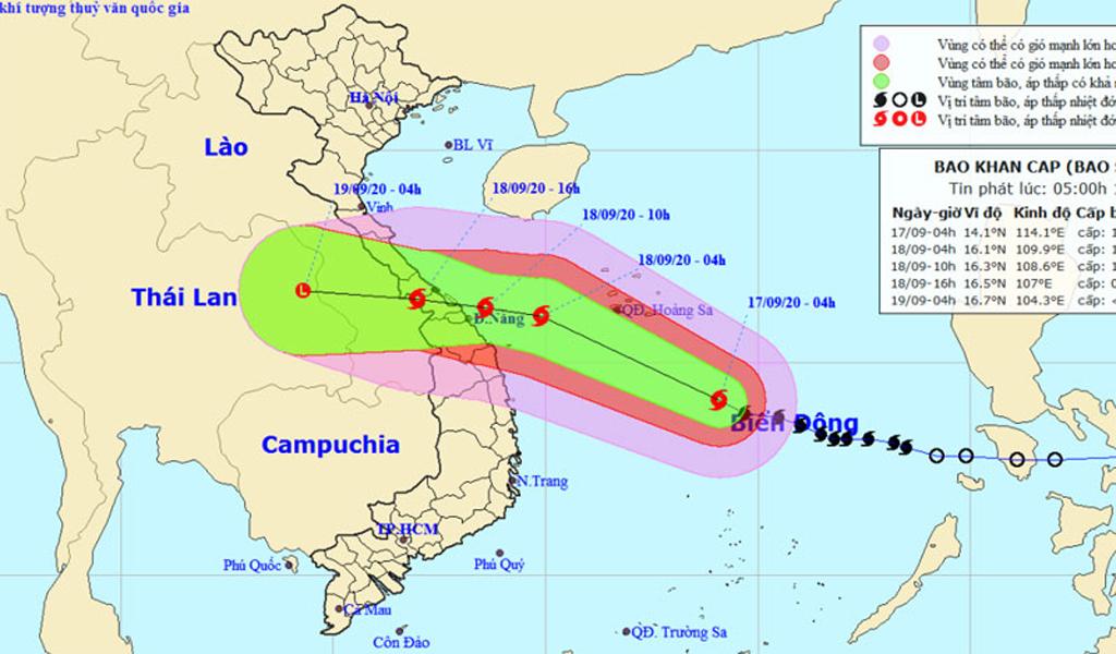 Bão giật cấp 12 hướng vào Quảng Bình đến Quảng Ngãi