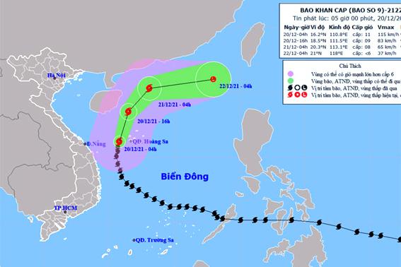 Bão số 9 di chuyển theo hướng Bắc Đông Bắc và suy yếu dần