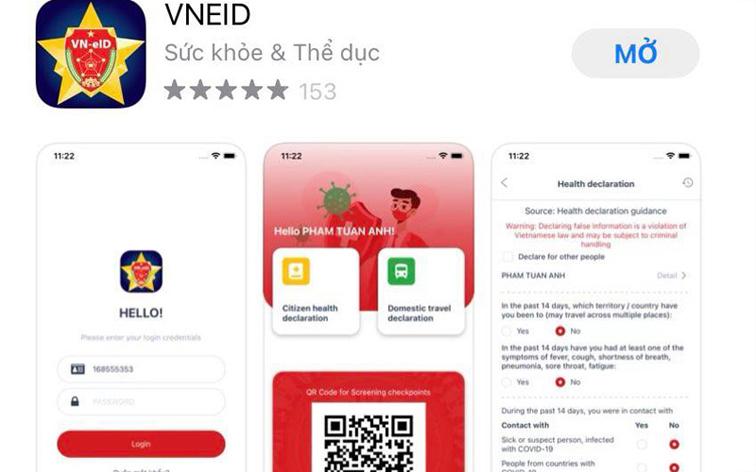 Bộ Công an đưa vào sử dụng APP "VNEID" để khai báo y tế và di chuyển nội địa