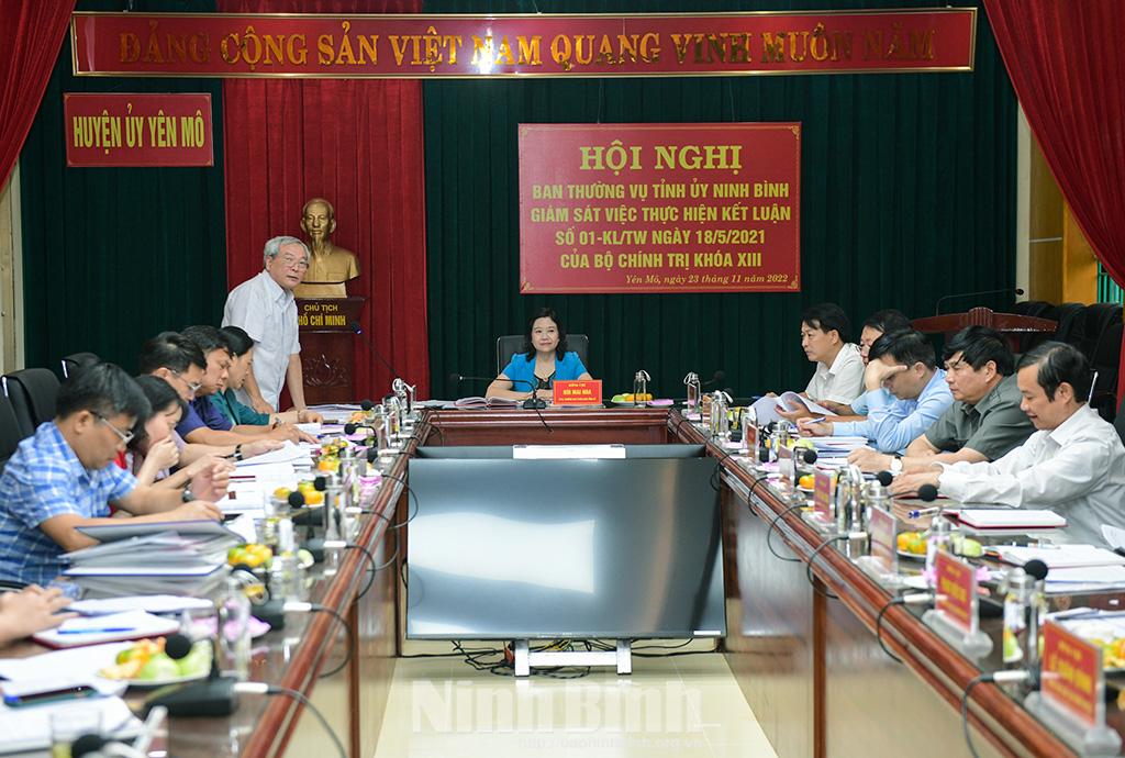 Đoàn giám sát việc thực hiện Kết luận số 01 làm việc với Ban Thường vụ Huyện ủy Yên Mô