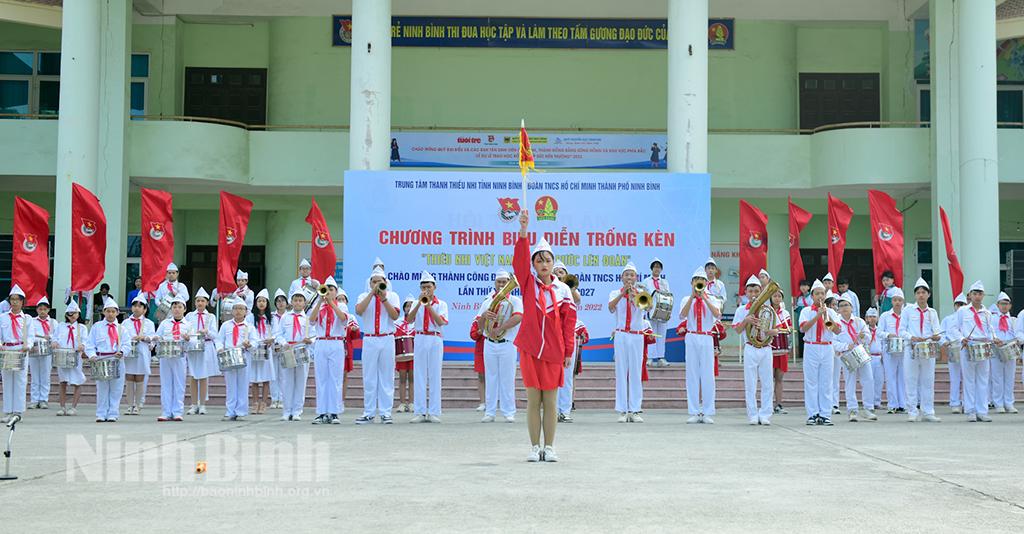 Gần 100 thiếu nhi Ninh Bình tham gia biểu diễn trống, kèn chào mừng thành công Đại hội Đoàn toàn quốc