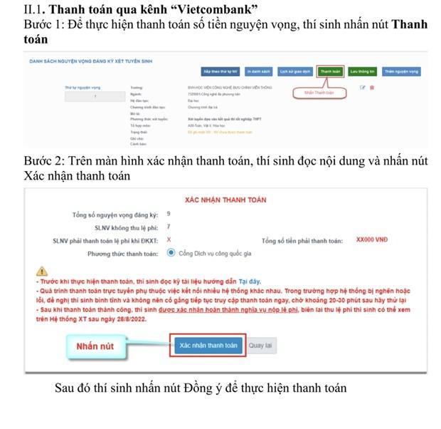 Lùi lịch thanh toán trực tuyến lệ phí đăng ký xét tuyển đại học