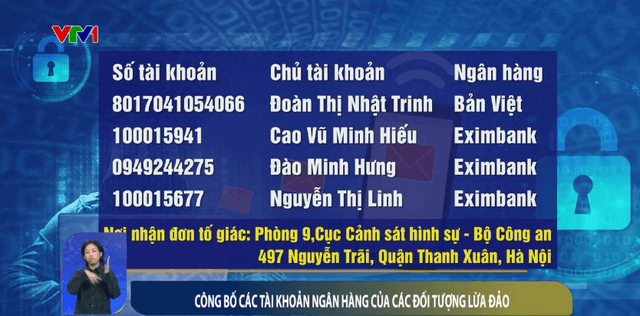 Công bố 18 tài khoản ngân hàng của các đối tượng lừa đảo