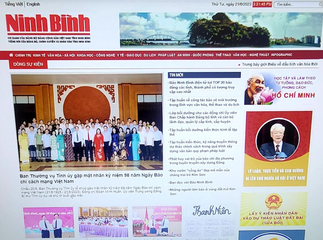 Báo Ninh Bình điện tử lọt TOP 20 báo đảng các tỉnh, thành phố có lượng truy cập cao nhất