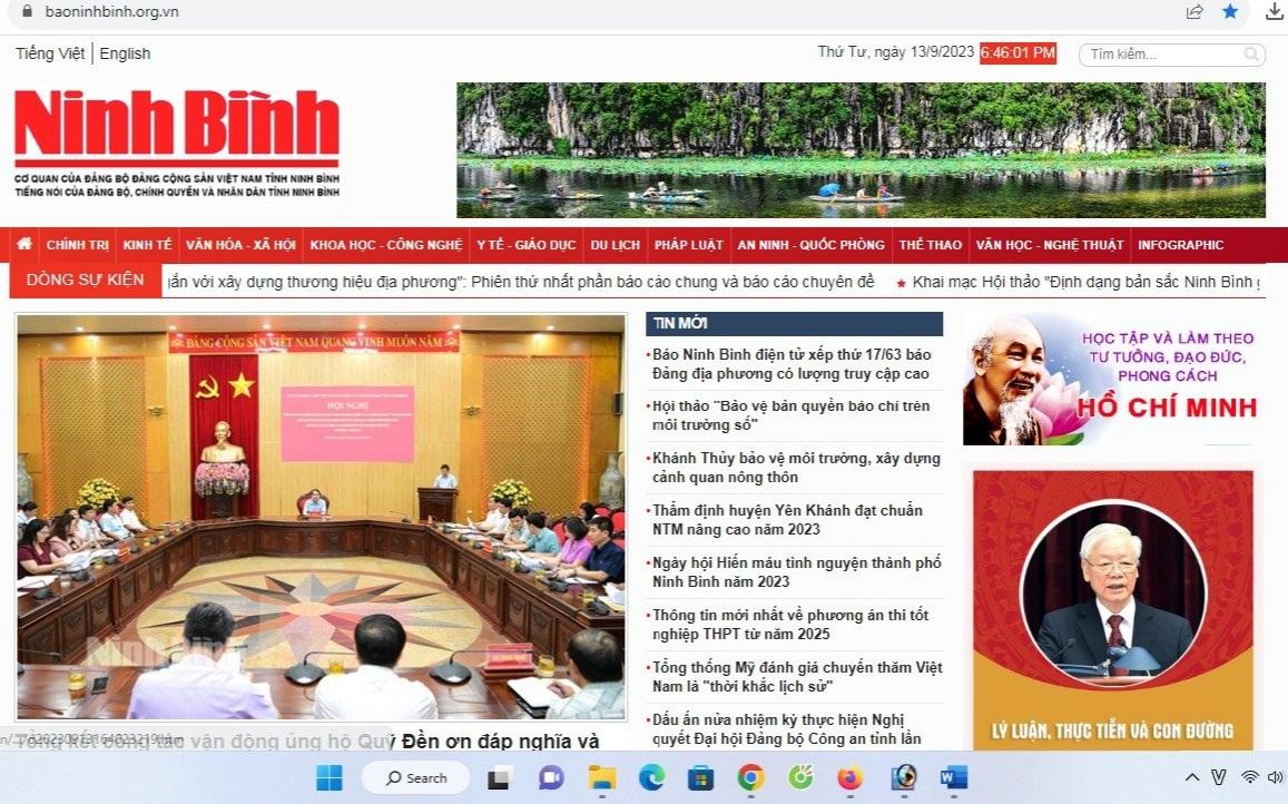 Báo Ninh Bình điện tử xếp thứ 17/63 báo Đảng địa phương có lượng truy cập cao