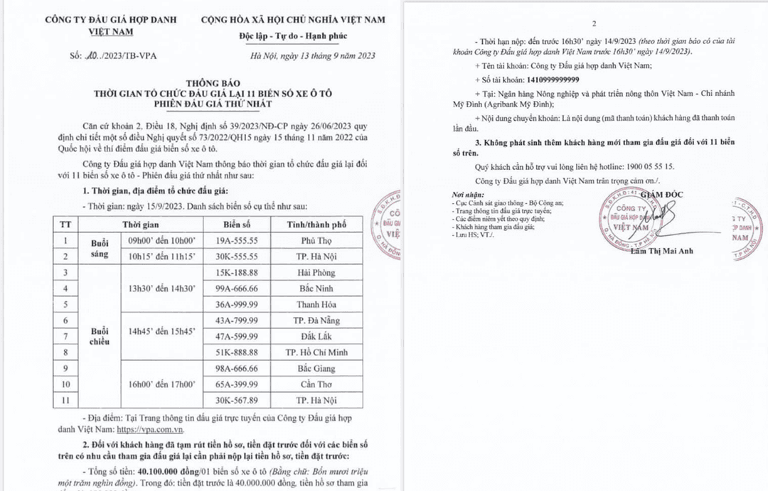 Mở lại phiên đấu giá biển số đẹp vào ngày 15/9 sau phiên đầu gặp sự cố