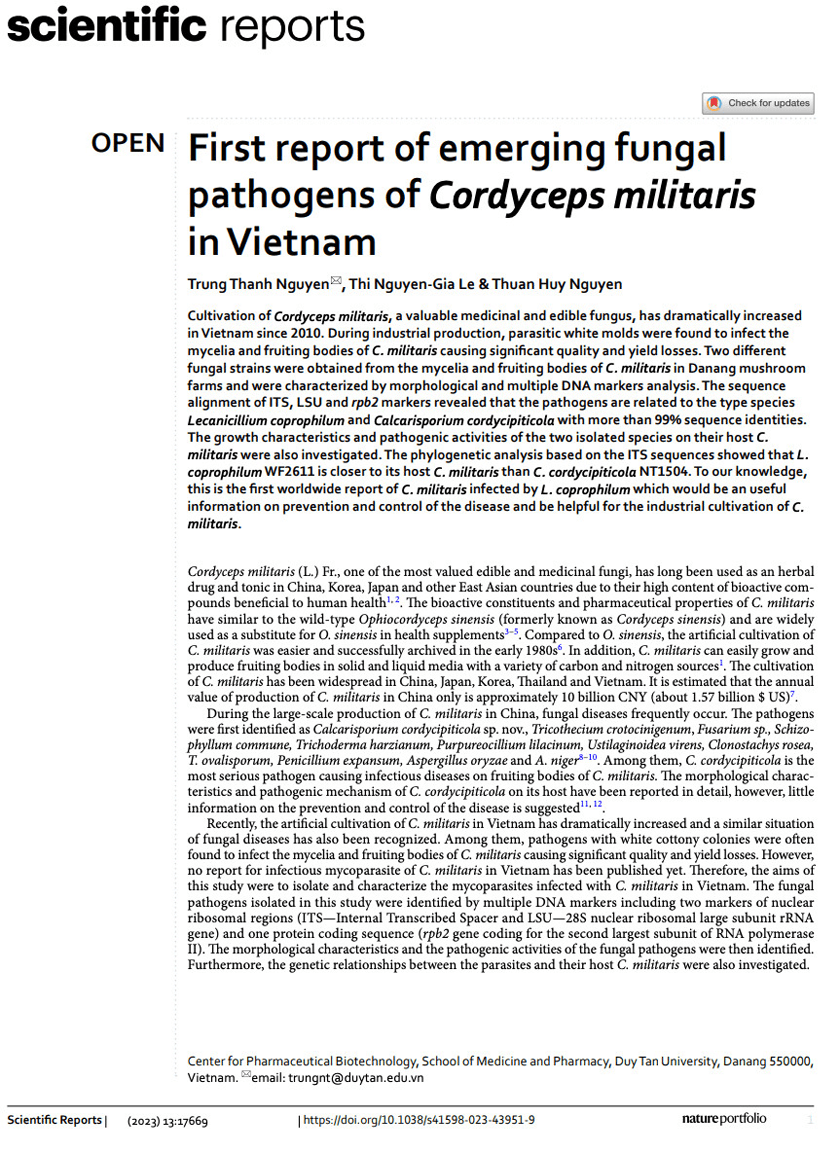 Nghiên cứu Nấm quý, Sinh viên Duy Tân tốt nghiệp với Bài báo hạng Q1 cùng 'Poster Xuất sắc' tại Hội nghị về Nấm (QC)