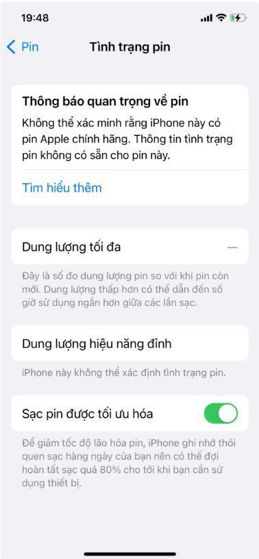 Khắc phục tình trạng iPhone báo lỗi pin không chính hãng