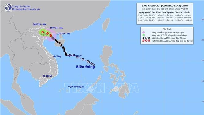 Bão số 2 suy yếu thành áp thấp nhiệt đới, gây mưa đến hết ngày 24/7
