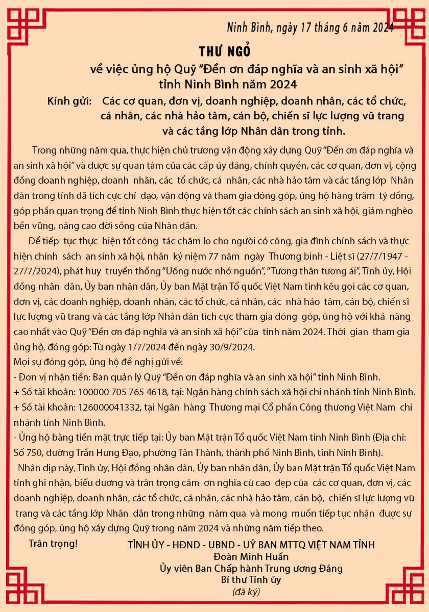 Quỹ "Đền ơn đáp nghĩa và an sinh xã hội" tỉnh đã tiếp nhận số tiền ủng hộ 12,2 tỷ đồng