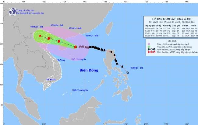 Bão số 3 mạnh cấp 16, giật trên cấp 17, cách Quảng Ninh khoảng 620km