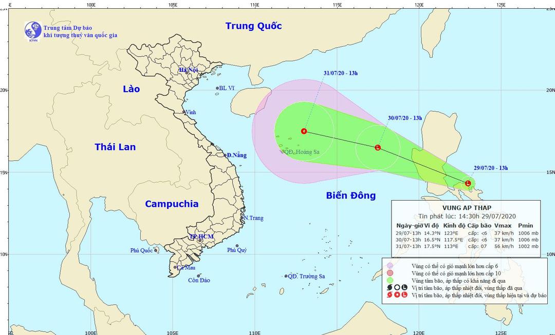 Xuất hiện áp thấp nhiệt đới gần Biển Đông