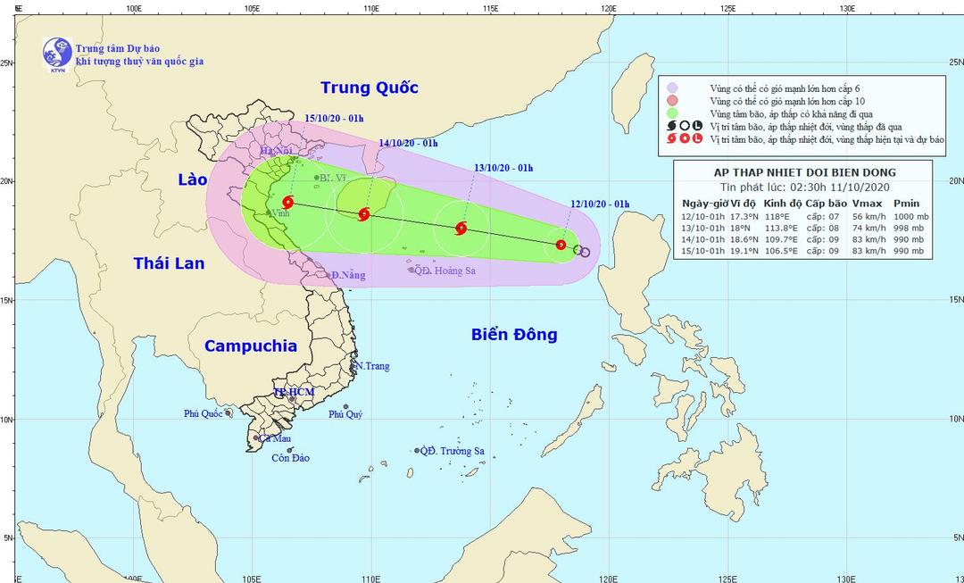 Áp thấp nhiệt đới đang mạnh lên thành bão trên Biển Đông
