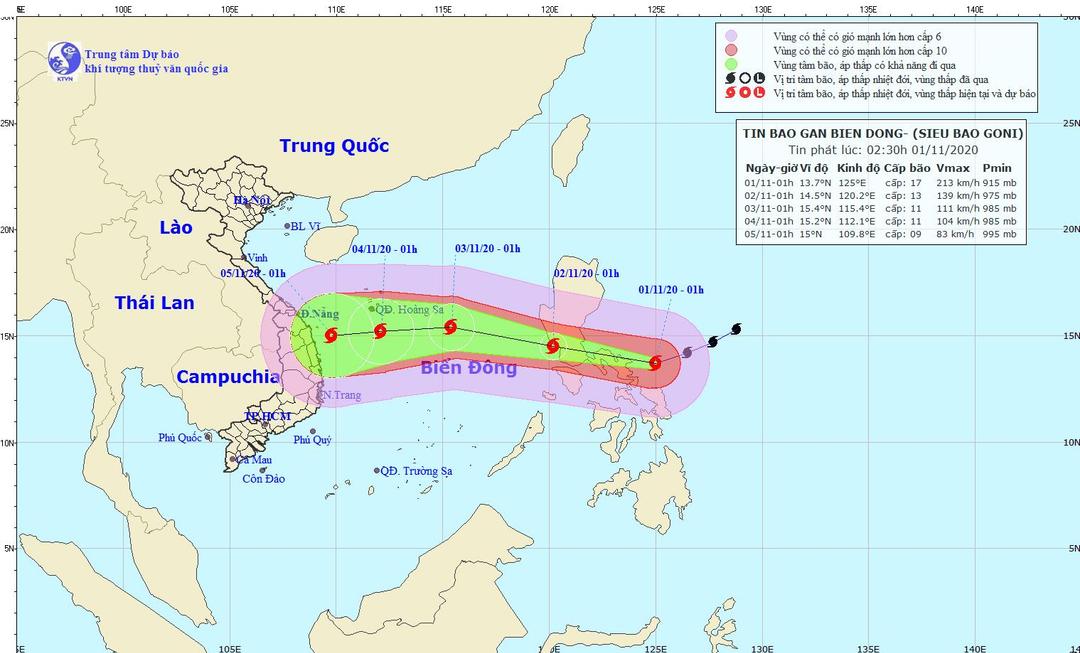 Siêu bão Goni di chuyển nhanh, suy yếu khi vào Biển Đông