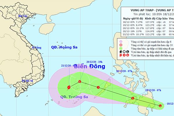 Xuất hiện vùng áp thấp, khả năng thành bão khi vào Biển Đông