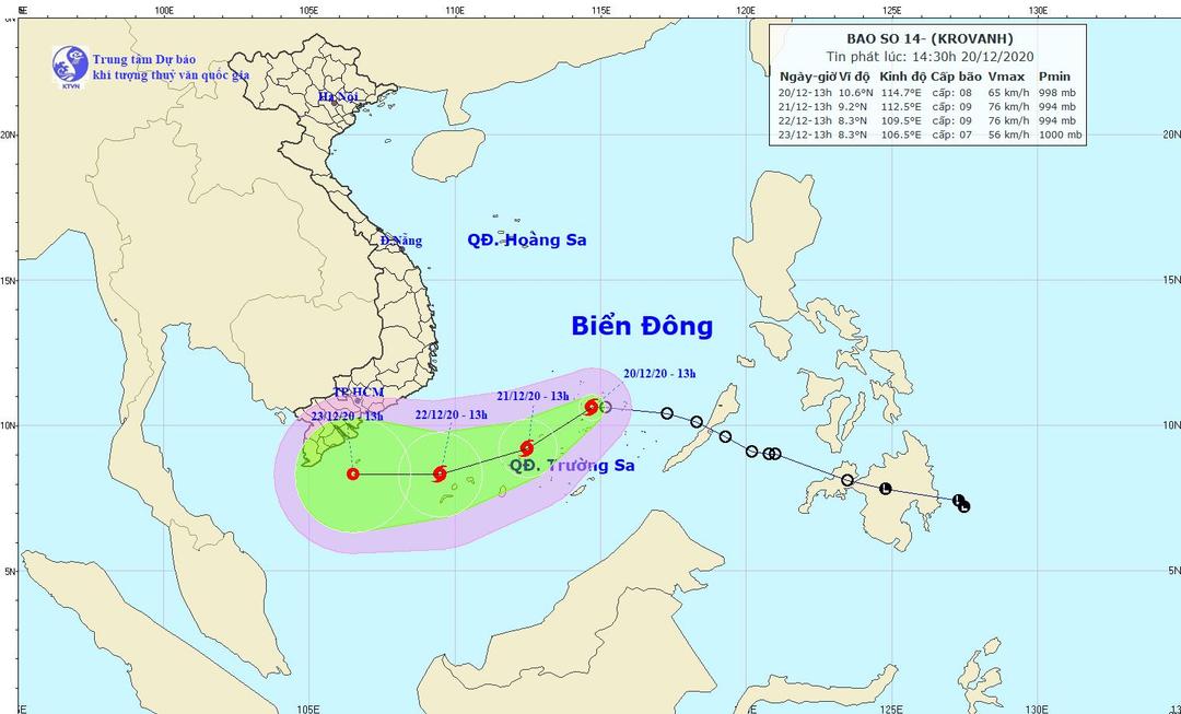 Áp thấp nhiệt đới trên Biển Đông đã mạnh lên thành cơn bão số 14
