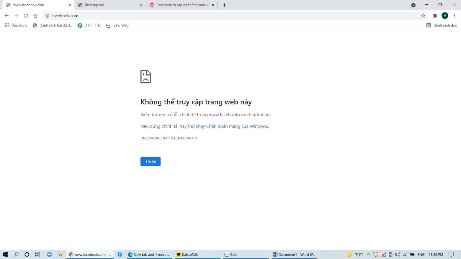 Facebook bị sập trên toàn cầu, không thể truy cập