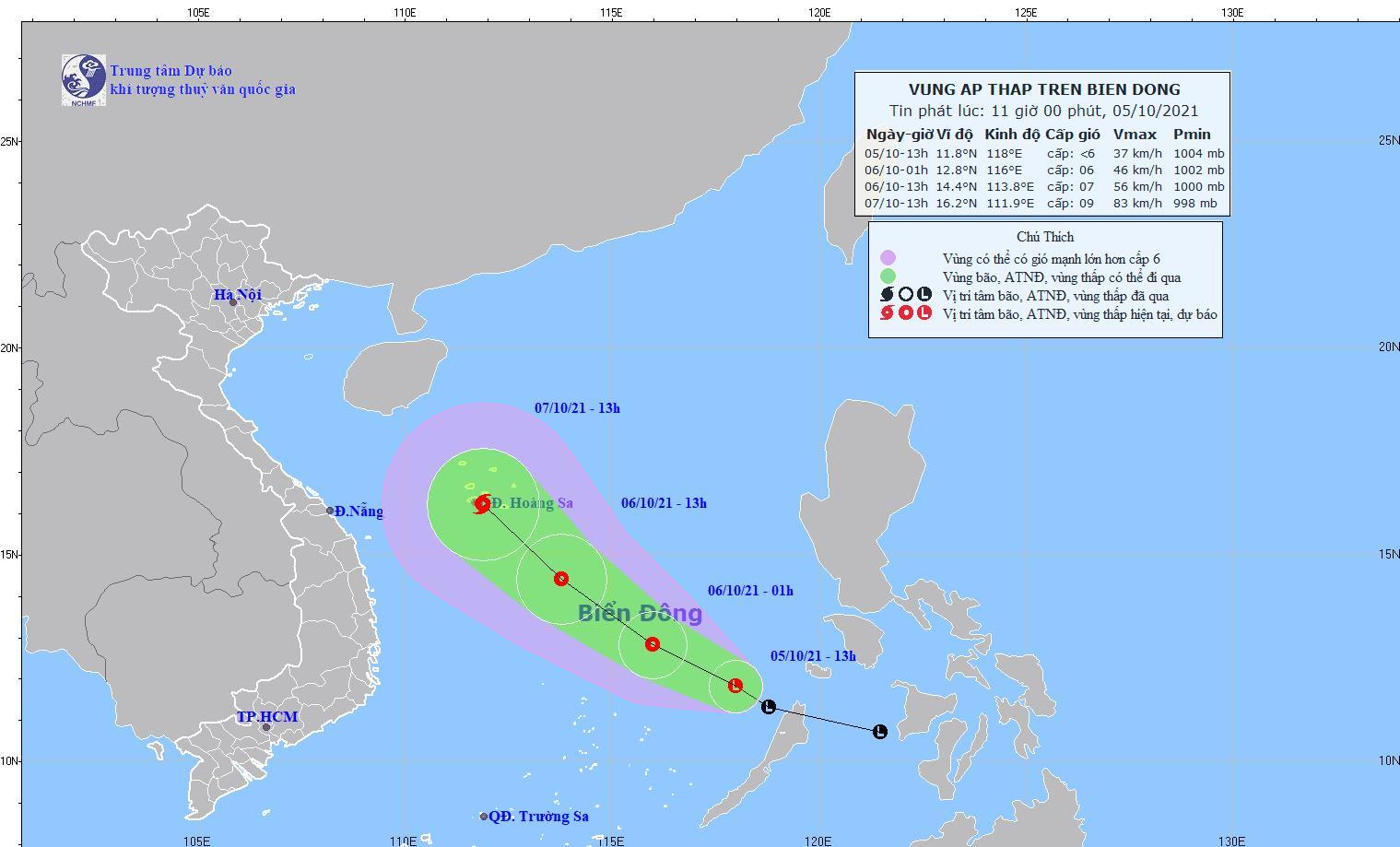 Vùng áp thấp trên biển Đông đang mạnh dần lên