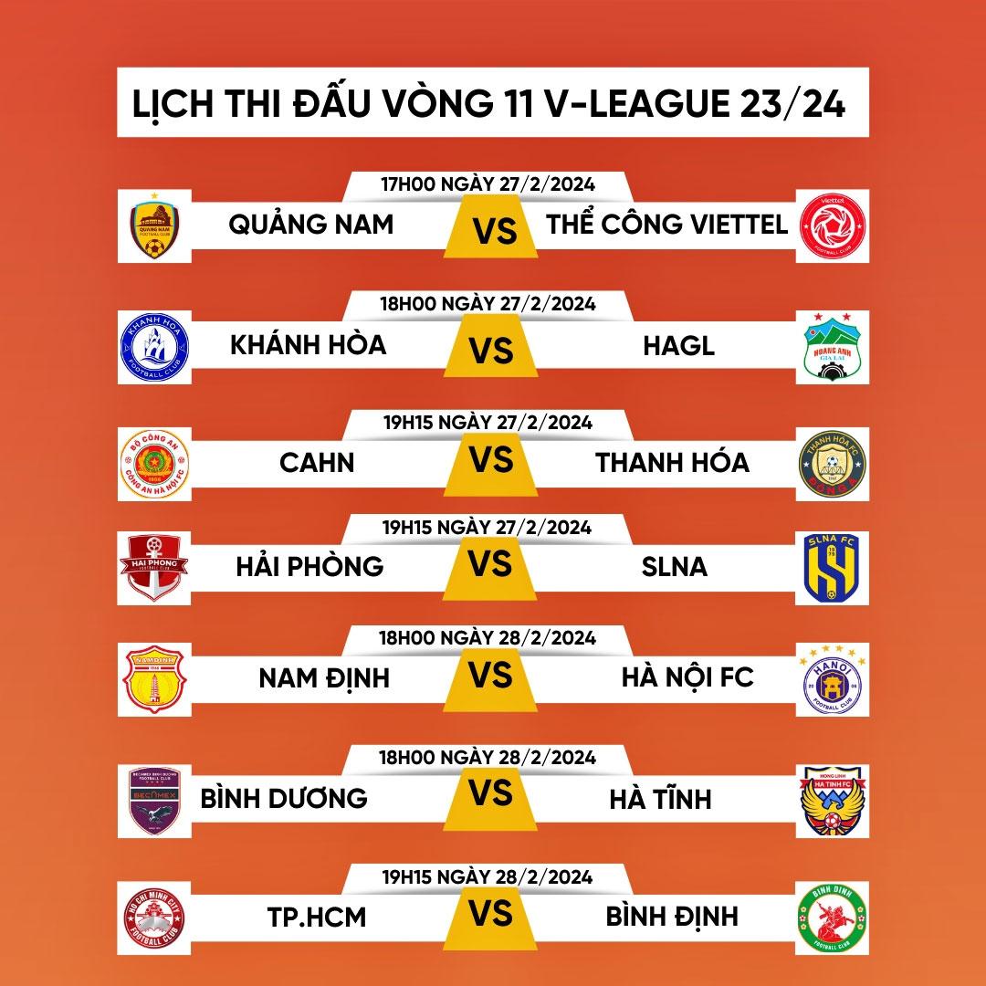Lịch thi đấu vòng 11 V-League 2023/2024: Nóng bỏng với 2 trận đại chiến